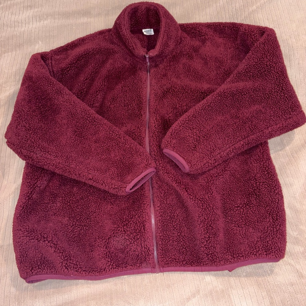 PINK Victoria's Secret Maroon Sherpa Zip Jacket Womens XL